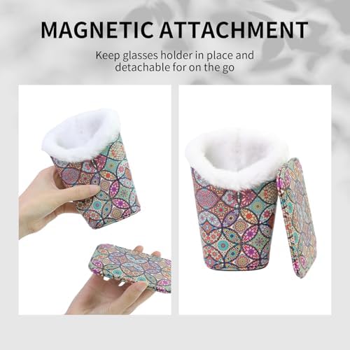Plush Lined Eyeglasses Holder, Cute Magnetic PU Leather Glasses Stand Case for Women Men Kids