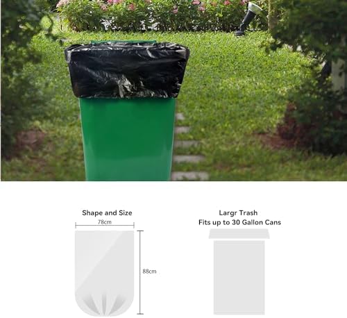 WAIKAS Trash Bag 30 Gallon, 10 Count, Big Garbage Bags, No Flaps/Ties,Thickness, 78x88cm,33.5g/pc, Unscented, Black