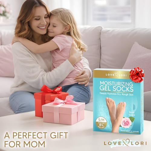 Moisturizing Socks (Up to Size 8.5) – Self Care Gifts for Mom - Infused with Vitamin E & JoJoba Oil - Gel Silicone Aloe Foot Care Socks - Mothers Day Spa Gifts for Women
