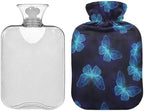 Blue Butterfly Gradients Hot Water Bottles with Soft Cover Hot Water Bag for Neck and Shoulder Pain Relief Medium