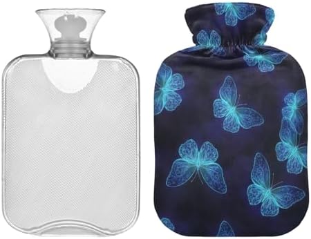 Blue Butterfly Gradients Hot Water Bottles with Soft Cover Hot Water Bag for Neck and Shoulder Pain Relief Medium