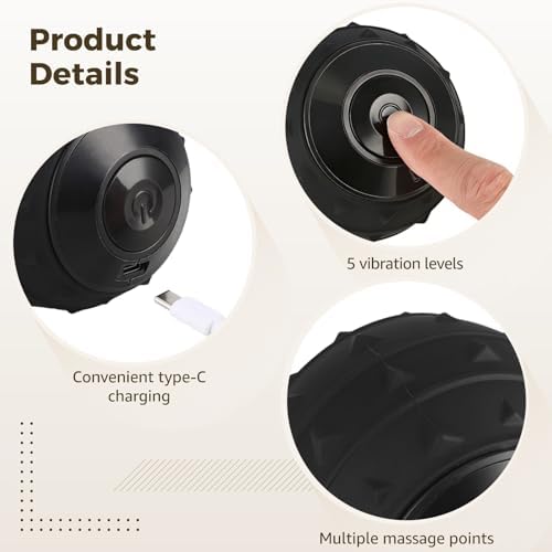 Vibrating Massage Ball, 5-Speed Rechargeable Deep Tissue Massager, 360° Silicone Recovery Roller with Multi-Point Design, Portable 3.9 in Massage Vibrating Ball for Fitness, Training, Relaxation