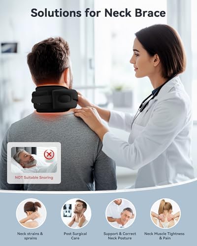 Heated Neck Brace Cervical Collar - Neck Support Brace with Heating Pad, Soft Foam Wraps Keep Vertebrae Stable and Aligned for Relief of Cervical Spine Pressure for Women & Men Black (M Size)
