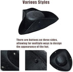 Pirate Hat for Woman Men Pirate Costume Accessories Renaissance Tricorn Hats with Necklace Halloween Adult Costume Accessory