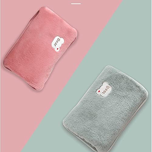 Hot Water Bottle Electric Charging Heating Rechargeable Heat Water Bag Rabbit Fur Soft Hand Warmer Warming Bag，Stress Relief，Premium Cute Cover。 (Color : Pink)