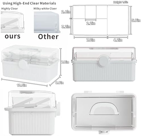 SuoXing 3-Layer Plastic Craft Box and Art Supply With Handled,Portable Ivf Medication Organizer,First Aid and Medicine Box,Multipurpose Hair Organizer for Girls Hair Stuff/Craft Tool,White