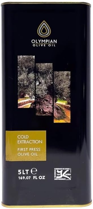 Olympian Extra Virgin Olive Oil - 5 Liter Can (169.7 FL OZ) - Cold Pressed Greek EVOO - Kosher Certified Premium Cooking Oil