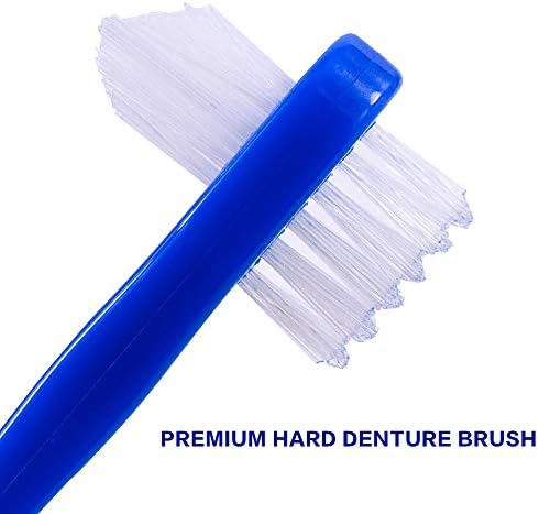 OASISGUEST Denture Cleaning Brush Set, T-Shaped Special Toothbrush, Hard Toothbrush, for Denture Care (Blue, Red, White, 3 Count (Pack of 1))