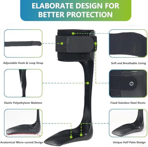 Komzer AFO Drop Foot Brace, Medical Ankle Foot Orthosis, Lightweight Foot Support Stabilizer, Drop Foot Postural Correction Brace for Men and Women (XL-Left)