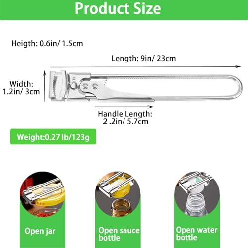 2026 New Adjustable Stainless Steel Jar Opener, Extended 9 inch Jar Opener for Weak Hands, Multifunctional Lid Gripper Bottle Opener with Handle, Easy Open Kitchen Tool for Seniors and Kids (3 Pcs)