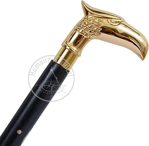 Handmade Eagle Head Wooden Folding Screwed Together Walking Stick 36 Inches Handcrafted Walking Cane with Brass Handle for Gifts