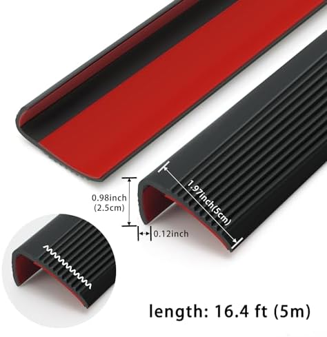 Stair Anti Slip Nosing, Self-Adhesive Vinyl Edging Strip, Flexible PVC Rubber Treads Edge Trim for Outdoor & Indoor Uses (16.4ft, Black)