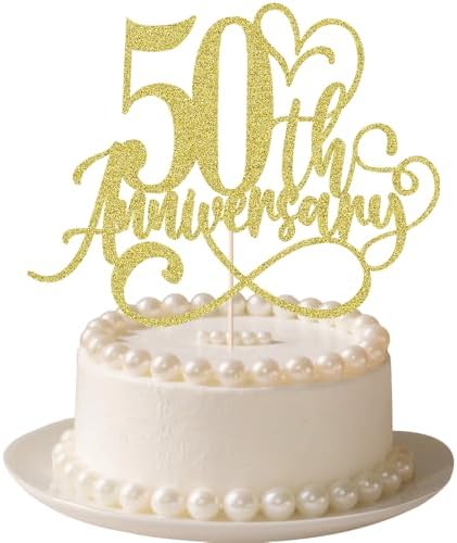 50 Wedding Anniversary Cake Topper - 50th Anniversary Party / 50th Birthday Party Happy Gold Glitter Party Decoration Ideas (50)