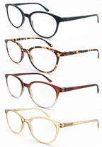 MODFANS Women Reading Glasses 4Pack Large Round Frame Readers Spring Hinges with 4 Pouch