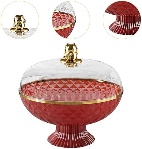 Fruit Bowl Fruit Plate Round Multipurpose Decorative Tray Fruit Basket with Lid Fruit Stand for Hotel Fruit Vegetable Storage, Red