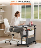 Portable Rolling Desk on Wheels Adjustable Height Desks for Small Spaces, 32" Computer Desk with Storage Shelves for Home Office Black