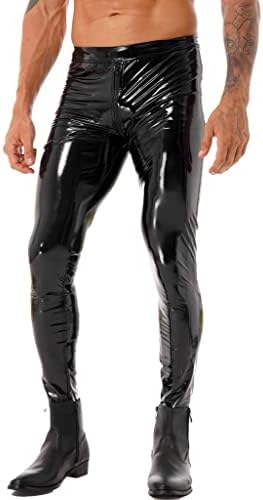 Lejafay Men's Patent Leather Flat Front Suit Pants Straight Leg Trousers Long Pants Tight Jeans