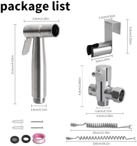 Handheld Bidet Sprayer for Toilet Kit,Stainless Steel Muslim Shower Toilet Bidet Faucets Attachment Set with T-Valve,Adjustable Water Pressure,Toilet Hose Sprayer,Cloth Diaper Spraye for Baby Wash
