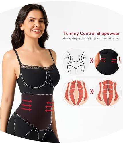Nebility Shapewear Bodysuits for Women Tummy Control Body Shaper Seamless Waist Trainer Lace Body Suit