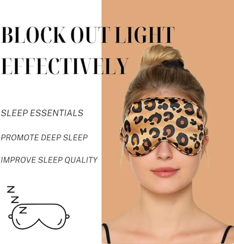 Leopard Print Sleep Eye Mask for Women & Men, Cheetah Print Satin Eye Mask for Sleeping, Light Blocking Blindfold for Deep Sleep, Nap, Travel, Yellow Leopard Eye Cover for Side Sleepers