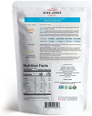 Miss Jones Baking Organic Yellow Cake and Cupcake Mix, Non-GMO, Vegan-Friendly, Moist and Fluffy: Vanilla (Pack of 6)