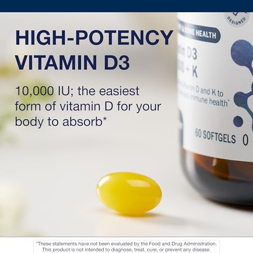 Metagenics Vitamin D3 + K - for Artery Health, Immune Support, Bone & Heart Health* - Vitamin D with MK-7 (Vitamin K2) - Non-GMO - Gluten-Free - 60 Softgels - 10,000 IU