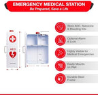 Emergency Medical Station – Wall Mount Cabinet for AEDs, Naloxone, Bleeding Control & First Aid Kits – Public Space Storage Solution – White, Medium (AED & Accessories Not Included)