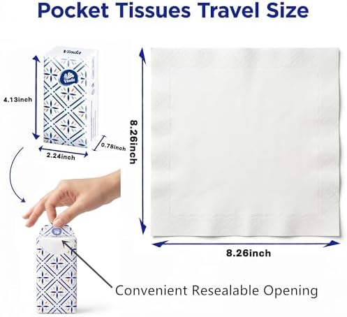 Vinda 3-Ply Ultra Care Pocket Tissues, Portable Toilet Paper, Travel Size (30 Packs of 10 Tissues) – Soft, Strong & Absorbent for Bag, Pocket, Car and Everyday Use