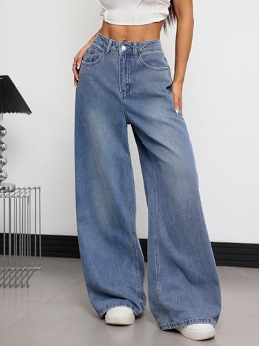 Womens Baggy Jeans Wide Leg Denim Pants Y2k 90s Vintage Hip Hop Loose Long Trousers Streetwear