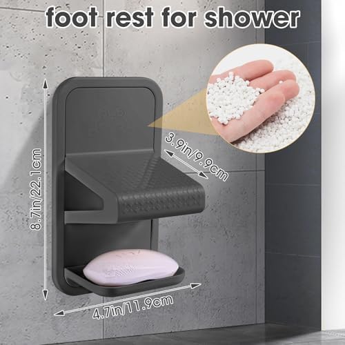 Shower Foot Rest, Shower Benches for Inside Shower to Sit On, Shower Stool for Shaving Legs - Thickened ABS Shower Foot Stool with Non-Slip Strip, Drainable Soap Box Storage（Dark Gray）