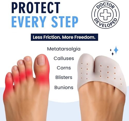 Dr. Frederick's Original All-Day Comfort Toe Sleeves - 4 ct - Gel Toe Caps with Metatarsal Pads for Pain Relief - Breathable Design for Men & Women