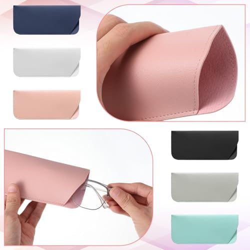 6 Pack Soft Eyeglass Cases for Women, Slim Reading Eyeglasses Cases Leather Eyeglass Case Portable Pu Leather Glasses Sunglass Pouch Travel Glass Case for Men Woman（6 Colors）