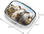 Square Round Pill Case Cute Sheep Lamb Pill Box Daily 2 Compartment Travel Pill Container for Pocket Purse Portable Medicine Cod Liver Oil Storage Box 2 Times a Day Pill Organizer