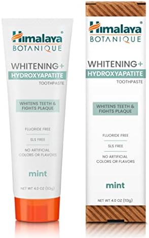 Himalaya Fluoride Free, Botanique Whitening+Nano Hydroxyapatite Toothpaste, Mint Flavor-Support Remineralization and Restore Enamel to Strengthen Teeth, for Sensitive Teeth, 4 oz (Pack of 4)