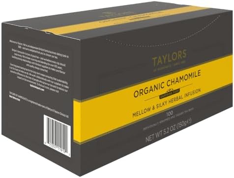 Taylors of Harrogate Organic Chamomile, Herbal Tea, Individually Wrapped Bags, 100 Count (Pack of 1), Mellow, Silky & Soft, Caffeine-Free, Enjoy Hot or Iced, 100 Teabags
