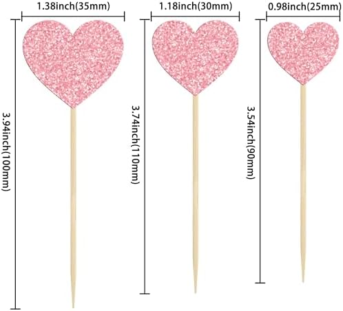 Gyufise 30Pcs Heart Cupcake Toppers Glitter Sweet Love Cupcake Picks Valentine's Day Cake Decorations for Wedding Engagement Bridal Shower Valentine's Day Party Cake Decorations Supplies Pink