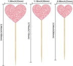 Gyufise 30Pcs Heart Cupcake Toppers Glitter Sweet Love Cupcake Picks Valentine's Day Cake Decorations for Wedding Engagement Bridal Shower Valentine's Day Party Cake Decorations Supplies Pink
