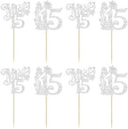 Ephlyn 24Pcs Mis 15 Cupcake Toppers Glitter Mis Quince 15 Feliz 15 Años Cupcake Picks Hello 15 Fabulous Cupcake Decorations for Cheers to 15 Happy 15th Birthday Party Cake Decorations Silver