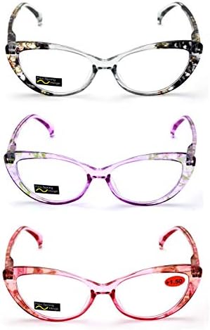 3 Pairs Lot Women Cateye Translucent Clear Floral Pattern Fashion Reading Glasses Reader