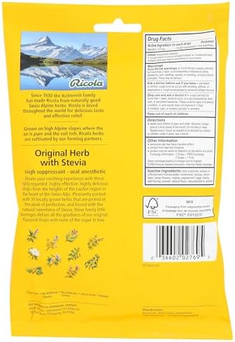 Ricola Sugar Free Mountain Herb Cough Drops with Stevia, 45 Count