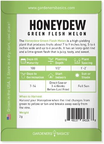 Gardeners Basics, Honeydew Seeds for Planting - Green Flesh Melon Heirloom, Non-GMO Fruit Seed Variety- 2 Grams Seeds Great for Summer Honey Dew Melon Gardens