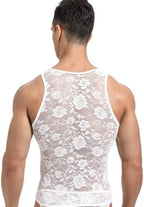 Men Lace Shirt See Through Tank Top Sleeveless Fishnet Sheer Underwear Sissy Lingerie for Crossdressers