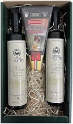Oleum Comitis - Extra Virgin Olive Oil 100% Italian Cold Pressed - Gift Box with 2 x 500 ml Bottles and Parmigiano Reggiano DOP Vacche Rosse 24 Months