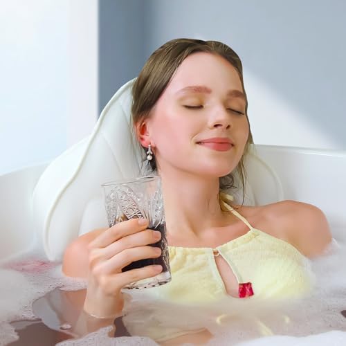 Poemland Luxury Thick Full Body Bath Pillows Mat & Cushion for Bathtub Headrest Neck Shoulder Support Comfort Relaxation Spa Accessories Perfect for a Spa Soak in Bathtub (White)