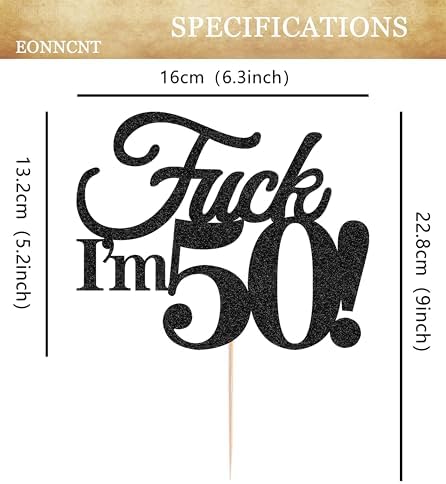 50th Birthday Cake Topper - Black Glitter Funny 50th Birthday Party Cake Decoration Supplies, Cheer to 50 Years Cake Bunting Decor for Women Men, Photo Booth Props