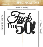 50th Birthday Cake Topper - Black Glitter Funny 50th Birthday Party Cake Decoration Supplies, Cheer to 50 Years Cake Bunting Decor for Women Men, Photo Booth Props