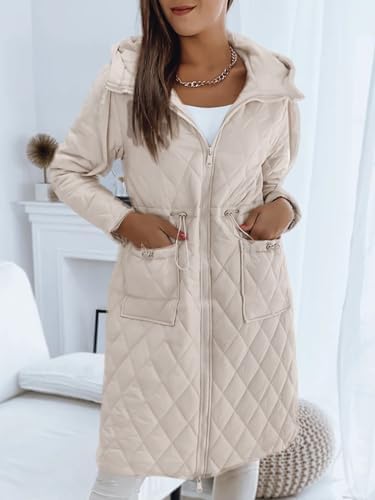Imily Bela Womens Long Quilted Puffer Jacket Lightweight Zip Up Hooded Drawstring Winter Coats Outerwear with Pockets