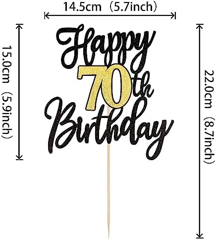1 PCS Happy 70th Birthday Cake Topper Black Gold Glitter Cheers to 70 Years Birthday Cake Pick 70 Fabulous Cake Decoration for Happy 70th Birthday Anniversary Party Decorations Supplies