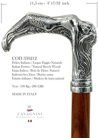 Artisanal Walking Cane - Handmade in Italy from Wood & Solid Pewter, Elegant Design for Men & Women, Robust Luxury Walking Stick