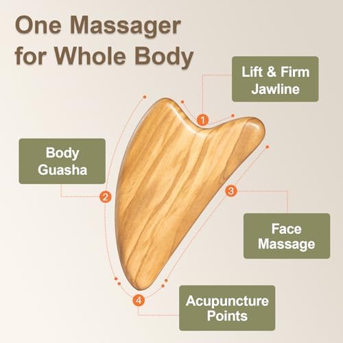 Gua Sha Tool for Face - Natural Facial Massager for Lymphatic Drainage, Jawline Sculpting & Puffiness Reducing, Full-Body Massage Tools for Pain Relief, Mothers Day Gifts(Olive Wood)